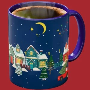 "winter Night Village" Themed Porcelain New Year's Holiday Mug