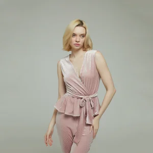 Powder Pink Velvet Wrap Blouse Angel