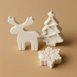 New Year's 3d Figure Set - 3-piece Stone Dust Decor | Reindeer, Christmas Tree, Snowflake