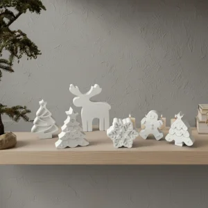 New Year's 3d Figure Set - 6-piece Stone Dust Decor | Reindeer, Christmas Tree, Snowflake, Gingerbread Man