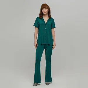 Crystal Stone Green Flare Trousers Nicole