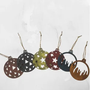 Set Of 6 Genuine Leather Christmas Tree Ornaments | Multicolored