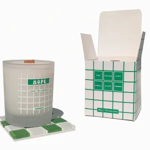 Hope Candle + White Green Mosaic Coaster