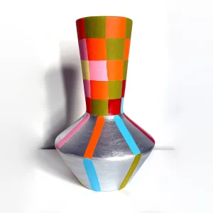Color Grid Silver Ceramic Vazo