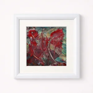 Esinti Soyut El Yapımı Tablo - Beyaz Hazır Çerçeveli, Paspartülü | 24×24 Cm