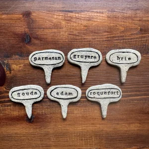White Textured Taggie | Handmade Ceramic Cheese Label Set Of 6