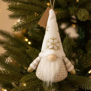 Beyaz & Altın Kar Tanesi Cüce Ağaç Süsü