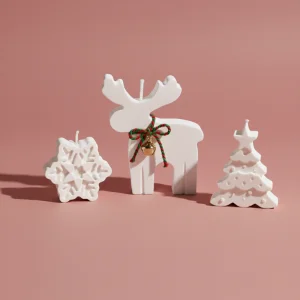 3-piece Soy Candle Christmas 3d Figure Set - Reindeer, Pine Tree, Snowflake