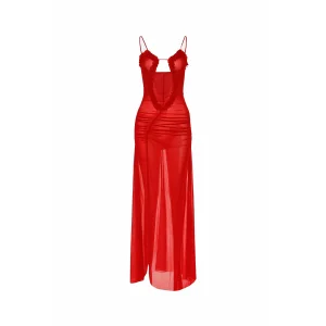 Red Sheer Transparent Homewear Dress