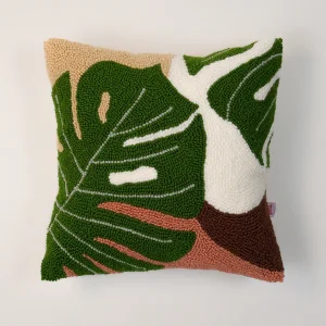 Jungle Haze Safari | Monstera Handmade Embroidered Decorative Cushion