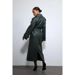Textured Faux Leather Trench Coat - 6