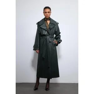 Textured Faux Leather Trench Coat - 1