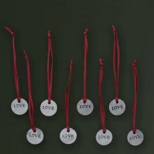 Antique Metal Christmas Tree Ornament With "love" Inscription, 8 Pieces, Metallic
