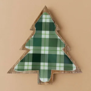 Mango Wooden Pine Tree Shaped Enamel Plate 23x25 Cm