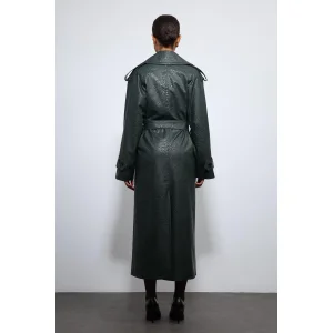 Textured Faux Leather Trench Coat - 7