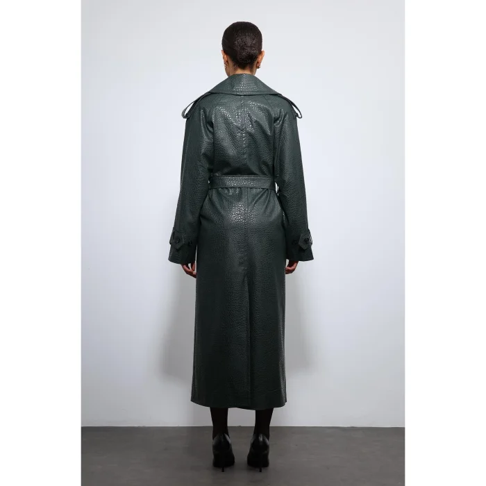 Textured Faux Leather Trench Coat - 7