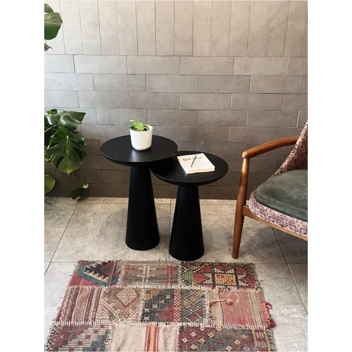 Set Of 2 Mushroom Side Tables | Solid Wood Modern Side Table Set image 2