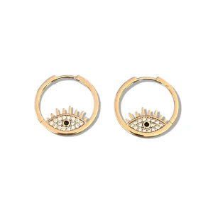 Evil Eye Hoop 18k Rhodium Plated Earrings