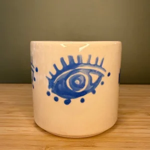 Handmade Ceramic Cup With Evil Eye Design