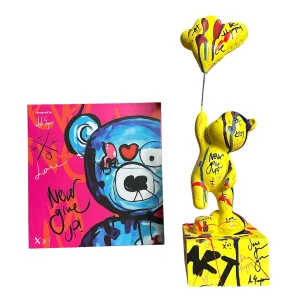 Standıng Balloon Teddy Bear Pop Art Sculpture Yellow
