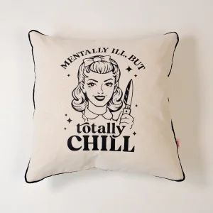 Totally Chill - Motto Baskılı Keten Kırlent Kılıfı