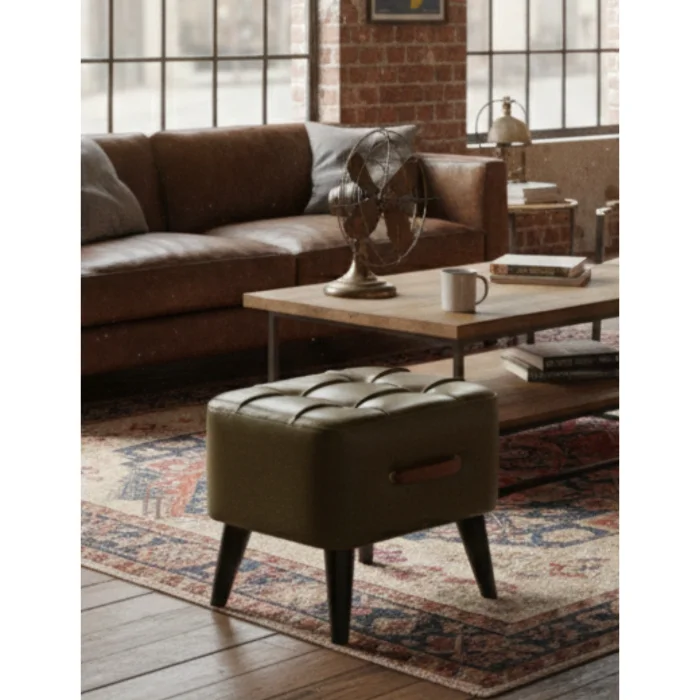 Ottocase Nostalgic Handmade Quilted Leather Pouf image 2