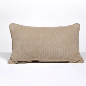 Beige Piped Cotton & Linen Ribbed Cushion
