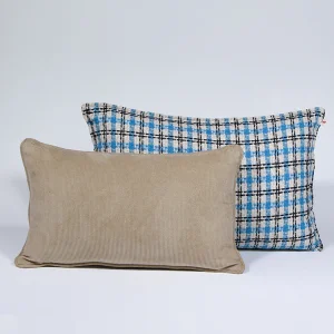Geometric & Ribbed Texture Cushion Set - Blue & Beige