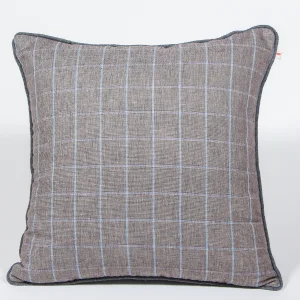 Grey & Blue Checked Cotton & Linen Cushion