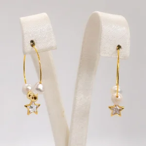 Natural Pearl And Star Detail Hoop Earrings