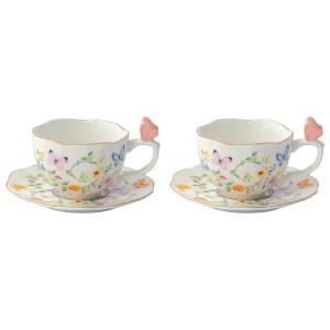 Dancing Butterflies Set Of 2 Porcelain Coffee Cups