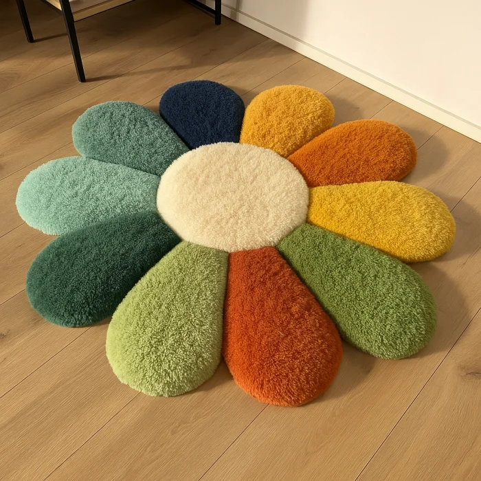 3D Flower Handmade Tufting Multicolored Rug - 3