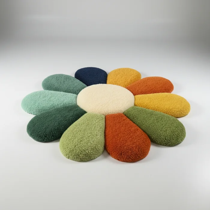 3D Flower Handmade Tufting Multicolored Rug - 2