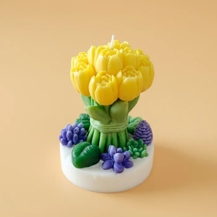 Botanical Series Amber Kokulu Sarı Çiçek Buketi Mum image 2