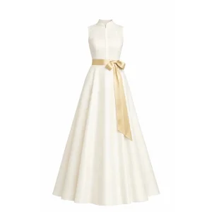 Sleeveless American Satin Maxi Dress With Lace Details