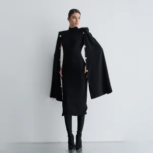 Midi Length Pencil Dress With Cape Sleeves