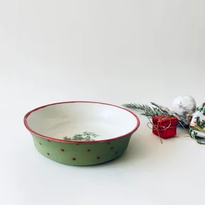 Green Serving Plate With Floral Dot