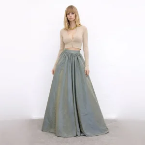 Two Full Circle Opening Glacier Silk Taffeta Maxi Skirt