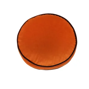 Round Velvet Cushion In Orange-brown