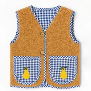 Pear Embroidered Teddy Vest