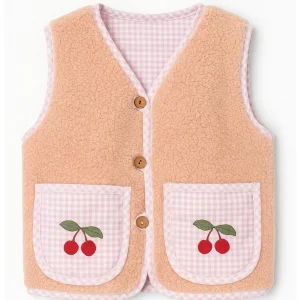 Cherry Embroidered Teddy Vest