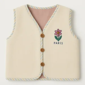 Petit Paris Teddy Vest With Floral Embroidery Detail