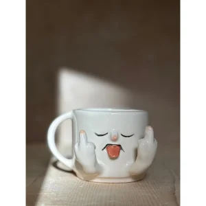 Funny Face Design Handmade Ceramic Mug - Humor Cup - 225 Ml - Blos Ceramic