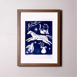 White Horse // Framed Original Linocut Print
