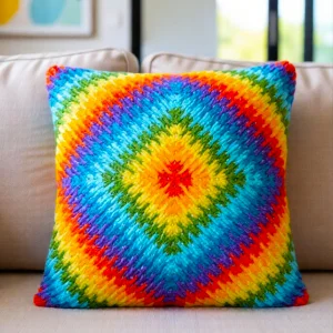 Pillow - Mandala Series - Vibrant Colors - Hand-knitted - Set Of 3