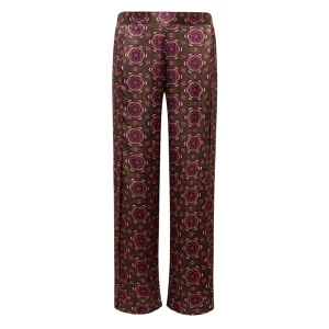 Floral Desenli Yırtmaç Detaylı Saten Pantolon