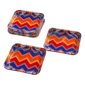 Zigzag Pattern Colorful Glass Coaster Set Of 4.
