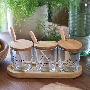 Marsala Bambu Kaşıklı Ve Stantlı 3'lü Baharatlık Seti 190 Cc