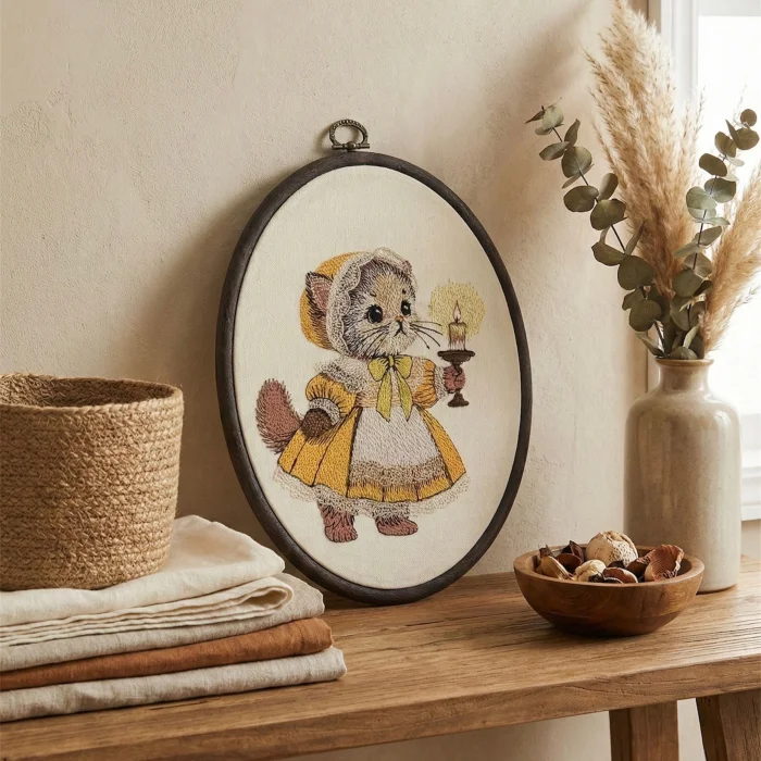 Vintage Cat Embroidered Decorative Wall Art image 2