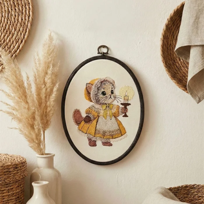 Vintage Cat Embroidered Decorative Wall Art image 3